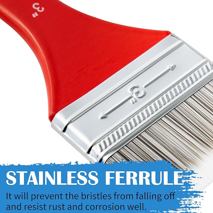 Falling in Art Flat Paddle Paint Brush with Long Handle, Large Scale Brush for Oil and Acrylic Paints, 1 Inch