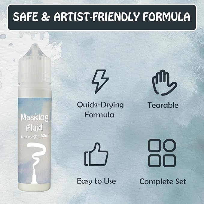 White Masking Fluid for Watercolor Painting 120ml, Resistant Ink and Pouring Paint, Watercolor Masking Fluid Keeps Areas Colorless and Edges Sharp