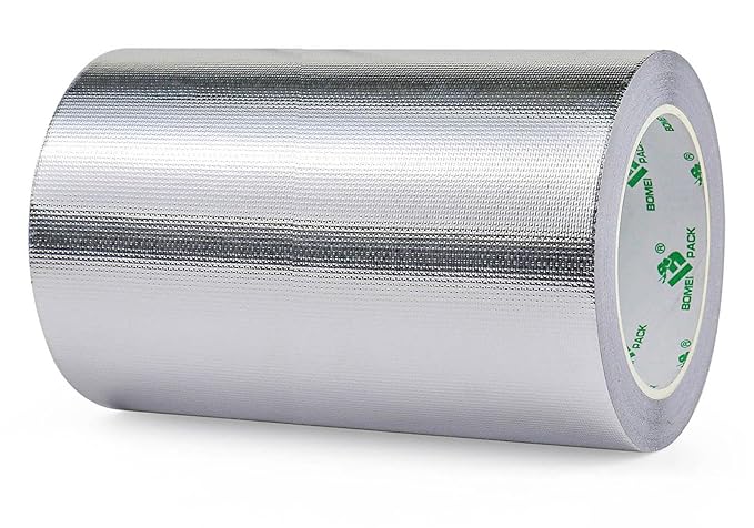 BOMEI PACK Adhesive Aluminum Foil Heat Shield Tape Barrier, Fiberglass Thermal Insulation Reflective Material High Temp Protection (7in*66ft)
