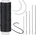 Ftyiwu Waxed Thread, Upholstery Needle and Thread 32 Yards with 7PCS Hand Sewing Needles for Home Upholstery Carpet Canvas Repair Leather Sewing (Black)