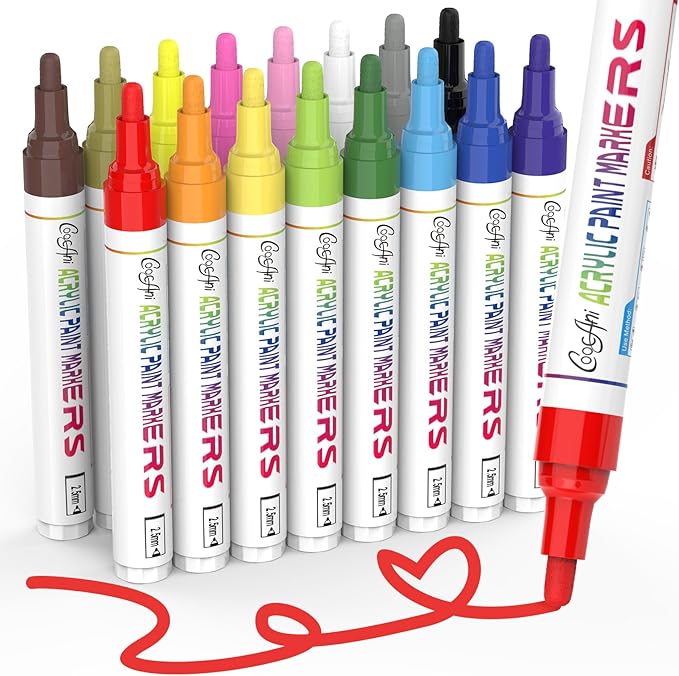 16 Colors Permanent Markers, Acrylic Paint Pens for Rock Painting, Canvas, Wood, Glass, Mugs, Fabric, Ceramic,Lettering,Card Making DIY Crafts (2.5MM Medium Tip)