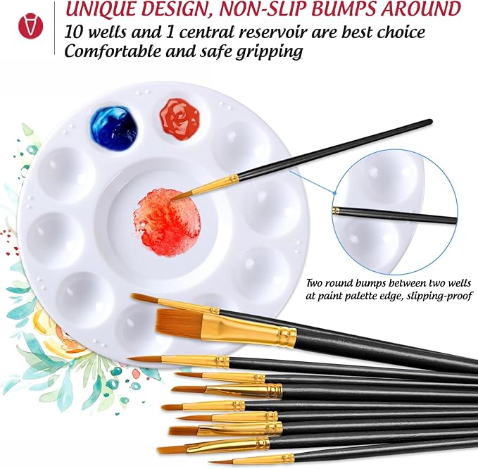 Halloween Paint Brushes Palettes Set by DUGATO, 2 Packs/20pcs Round Pointed Tip Nylon Hair Brushes with 5 Paint Trays for Acrylic Watercolor Oil Gouache Tempera and Body Painting (Black)