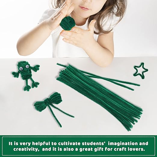 60 Pieces Green Pipe Cleaners - Pipe Cleaners Chenille Stem,Bulk Art & Craft Pipe Cleaners for Christmas Craft and Creative Home Decoration