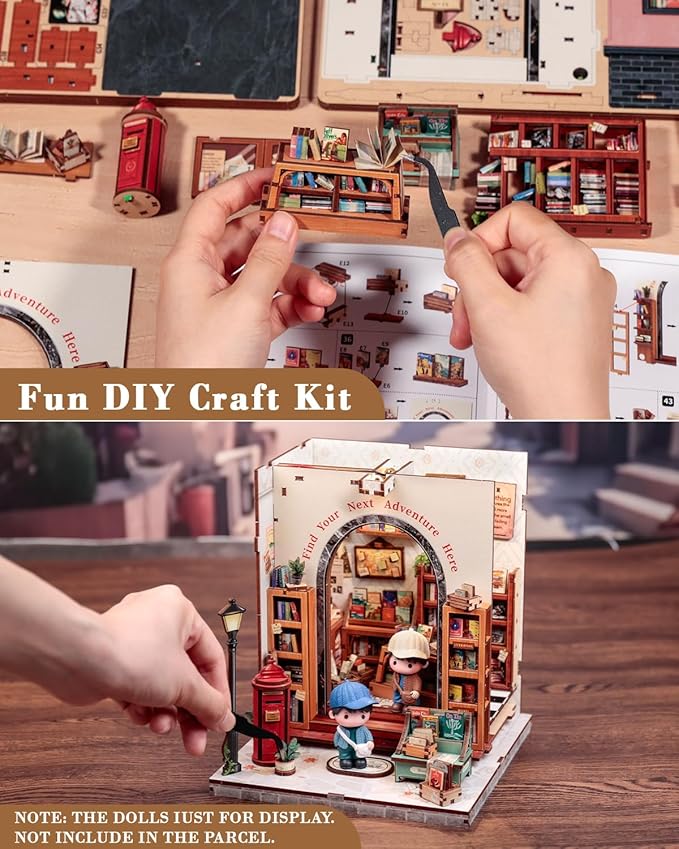 CUTEBEE Book Nook Kit - DIY Miniature House Dollhouse Kit for Adults and Teens, Booknook Tiny House Bookstore Library Bookshelf Decor 3D Wooden Puzzle, Gifts for Family, Friends (Jack’s Bookery)