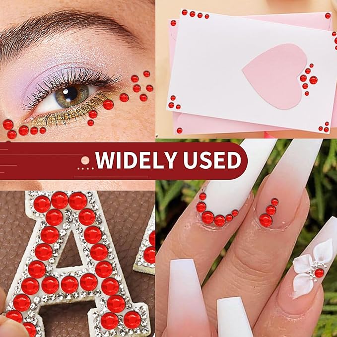 3090 Pcs 4 Sheets Rhinestone Stickers 3/4/5/6 mm Self Adhesive Craft Rhinestones Gems for Face Eyes Makeup Hair Body (Red-3/4/5/6mm)