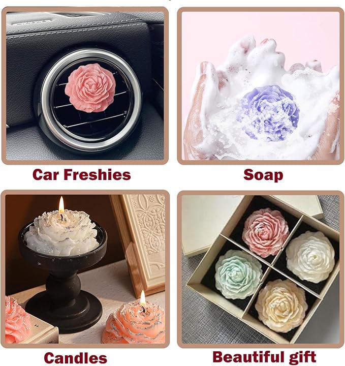 Peony Flower Silicone Candle Molds, 3 Cavity Flower Mold for Soap Candle Making Epoxy Resin Clay Plaster Crafts Casting Home Decor Handmade Gifts