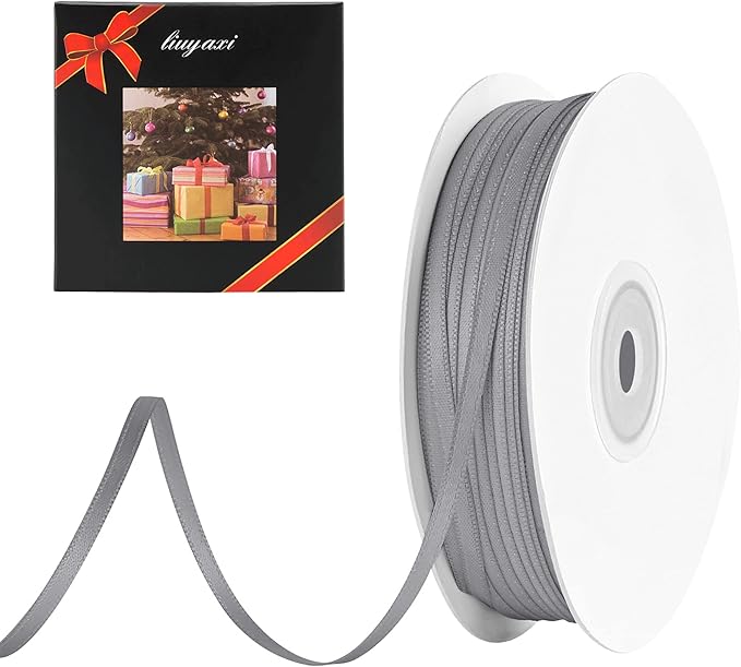 LIUYAXI Silver Double Faced Satin Ribbon, 1/8" X Continuous 100 Yards, Thin Ribbons Perfect for Gift Wrapping Wedding Invitation Card Hair Bows Tag Floral Arrangement DIY Craft