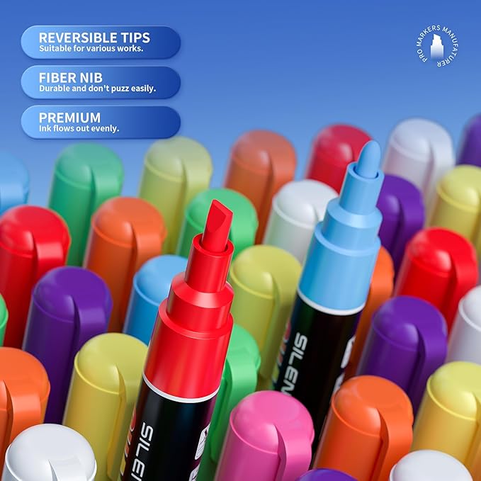 SILENART Yellow Chalk Markers 2 Pack - 15mm Super Wide Tip - White Dry Erase Markers Pen