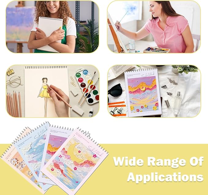 Sketch Pad 8 x 11.5, Cute Spiral Notebook - Yellow Sketch Book Spiral Bound, 45 Sheets (90 Pages) 68lb/100gsm - Sketch Pads for Drawing, Kids, Teens, Adults, Artists (Orange)