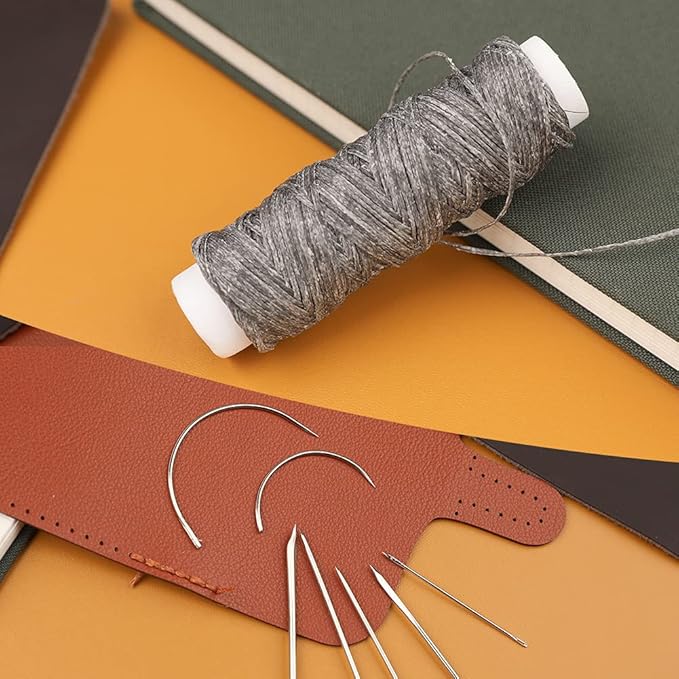 Ftyiwu Waxed Thread, Upholstery Needle and Thread 32 Yards with 7PCS Hand Sewing Needles for Home Upholstery Carpet Canvas Repair Leather Sewing (Dark Gray)
