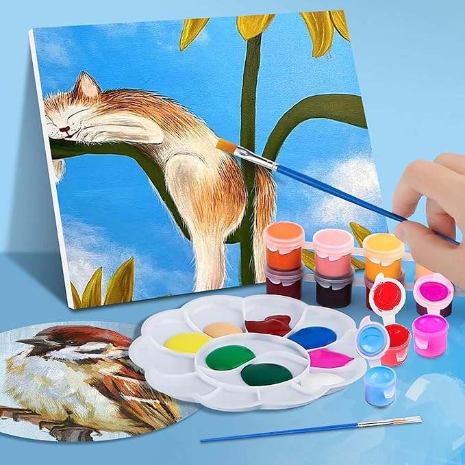 DUA MAIGA 210 Pcs Mini Acrylic Paint Set,12 Colors Acrylic Paint Strips with 30 Pcs Paint Brushes for Kids & Adults, Kids Paint Set for Home Birthday Classroom Party Favors