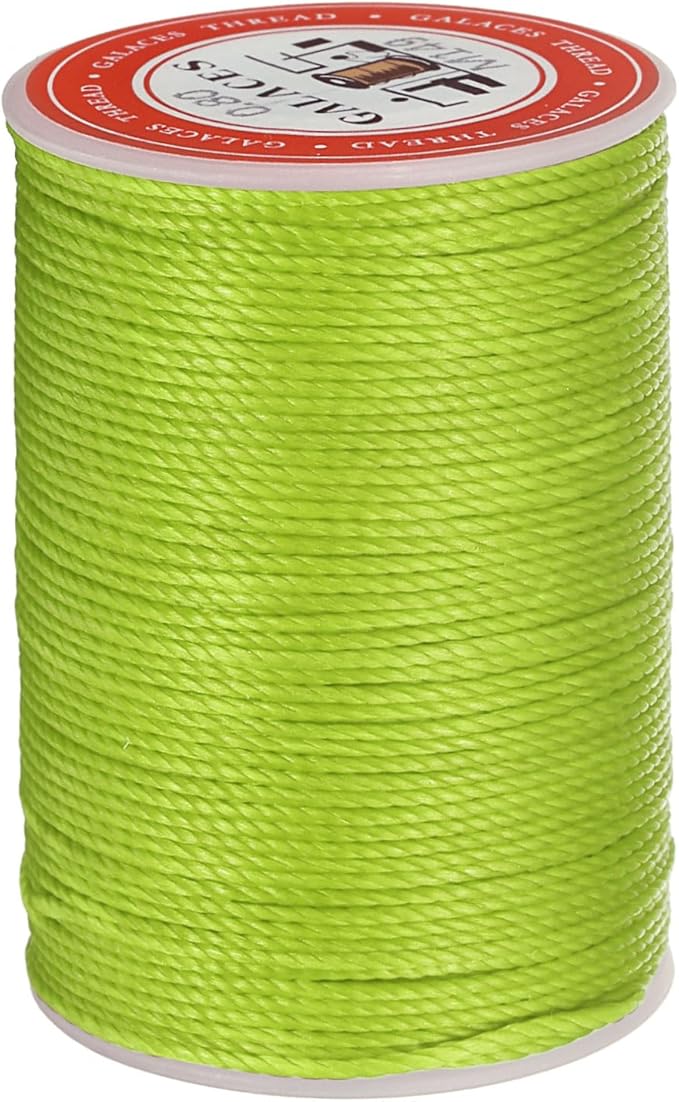 uxcell Round Leather Sewing Waxed Thread, 55m / 60 Yards Wax Polyester String, 0.8mm Waxed Stitching Cord for Leather Crafts, Bookbinding, Bracelets Braided, Bright Green