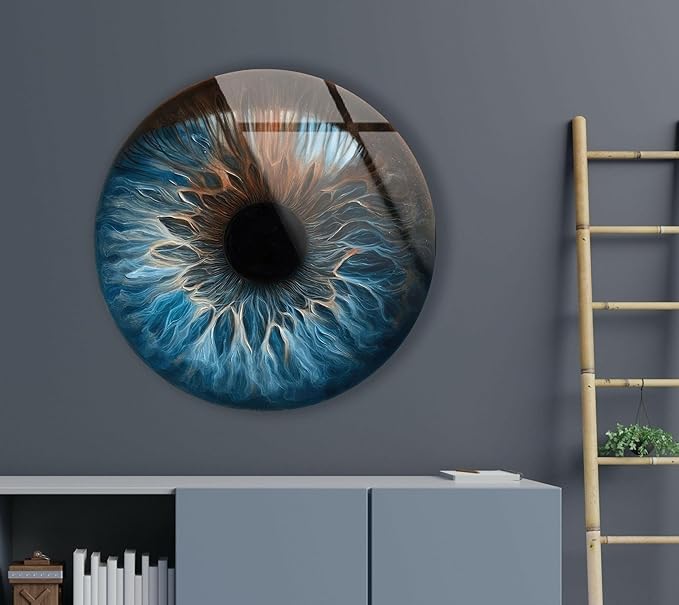 My Photostation.com 31.5''(80cm) Diameter Eye Round Blue Glass Wall Art Tempered Glass Printing Wall Decor Large Wall Art Wall Hangings