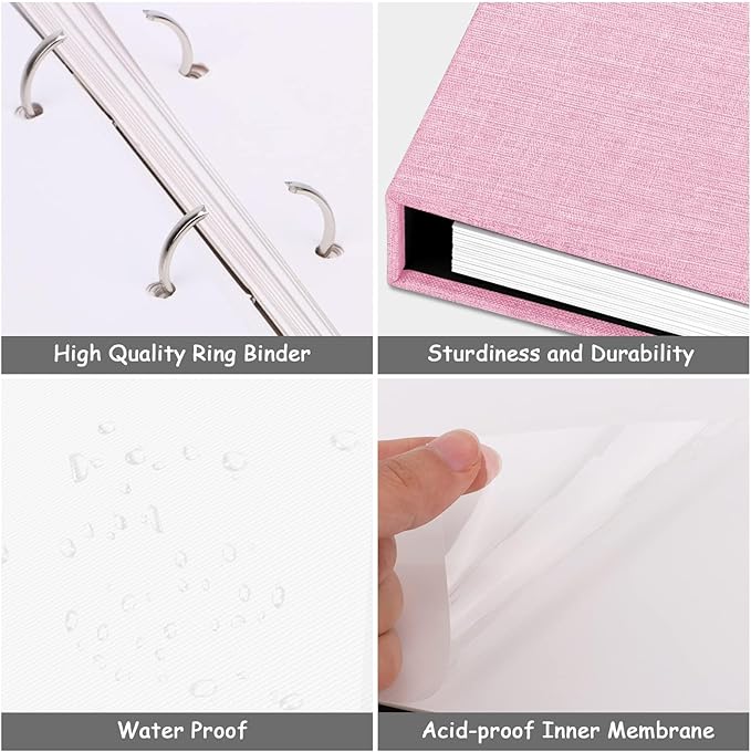 Zesthouse Photo Album Self Adhesive with Picture Display Window, 3-Ring Scrapbook Albums 60 Pages Holds 8x10 5x7 4x6 Photos, DIY Photo Book Ideal Gift for Family Wedding Baby