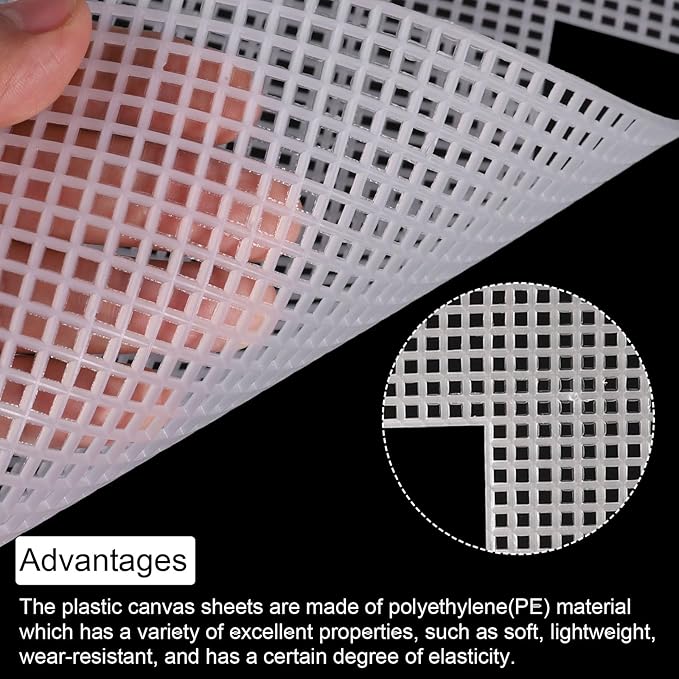 MECCANIXITY 4Pcs Plastic Mesh Canvas Sheet 6 Count 26.4 cm/ 10.4" for Crochet Bag Making Blank Canvas for Embroidery Needlepoint, Bag, Knit Crochet Mesh, White