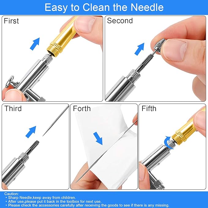 Airbrush Cleaning kit Glass Cleaning Pot with holder,Wash Cleaning Tools,5 Nozzle cleaning Needles and Brush,1 Golden Needle,Dredging Needles Kit for Airbrush Cleaning Repair