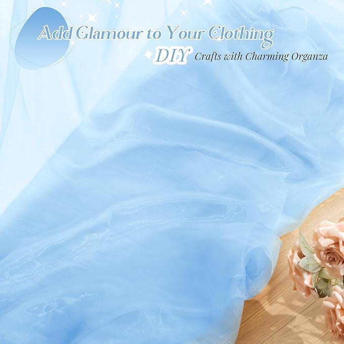 P Pothuiny Sheer Organza Fabric by The Yard, 1 Yard x 60 Inch Wide Bridal Light Blue Organza Tulle Fabric Roll Shiny Gauze Fashion Dress Sewing Craft for Wedding Party Decorations Backdrop