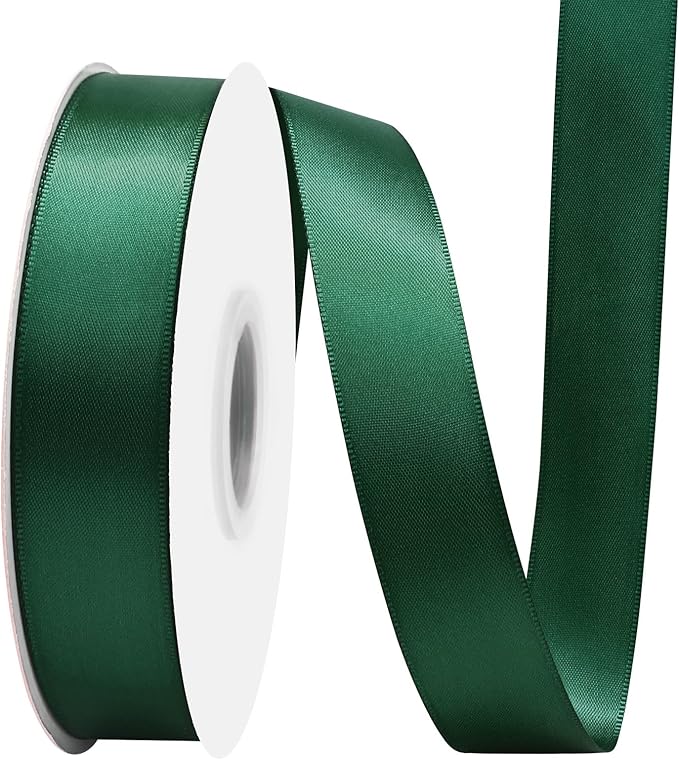 Spruce Satin Ribbon 1 Inch X 50 Yards Solid Color Double Faced Ribbons Perfect for Crafts Wedding Decor Bow Making Arts Sewing and More