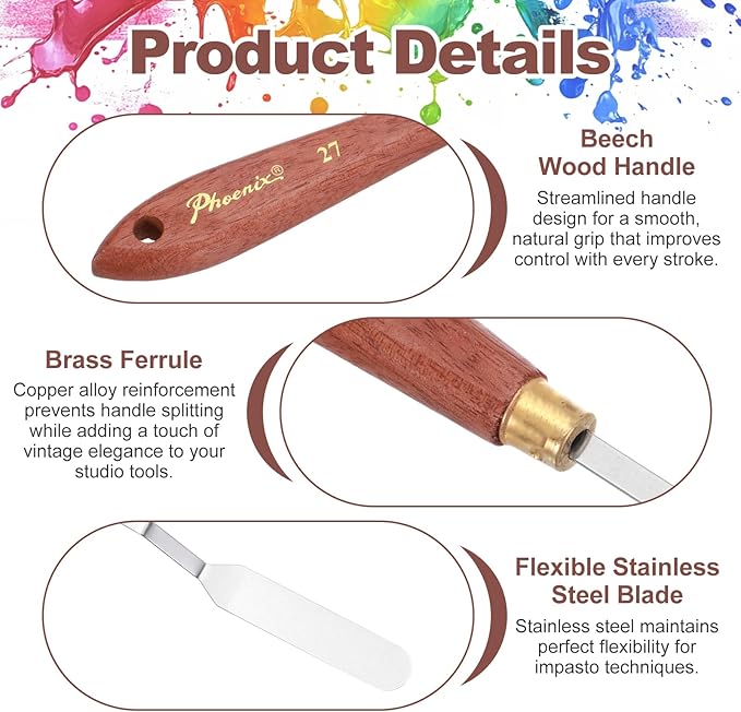 MECCANIXITY Pack of 1 Palette Knife No.27, 8.3" Long Palette Knives with Stainless Steel Flexible Spatula Pallet Knife and Wood Handle for Scraping, Mixing, Oil Acrylic Painting Canvas