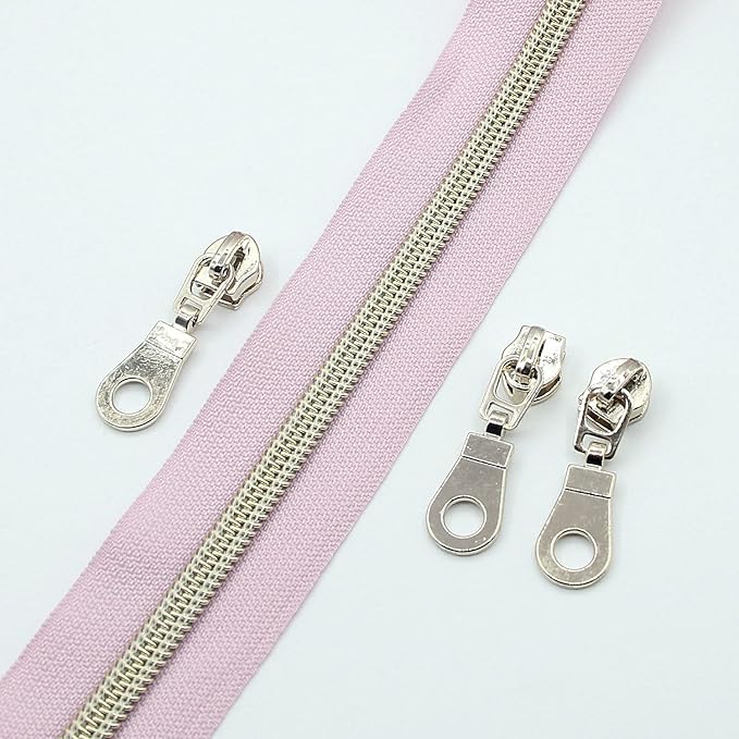 Leekayer #5 Metallic Nylon Coil Zippers by The Yard Bulk 10 Yards Light Gold Teeth Zipper Pink Tape with 25pcs Gold Sliders for DIY Sewing Tailor Craft Bag(Pink)