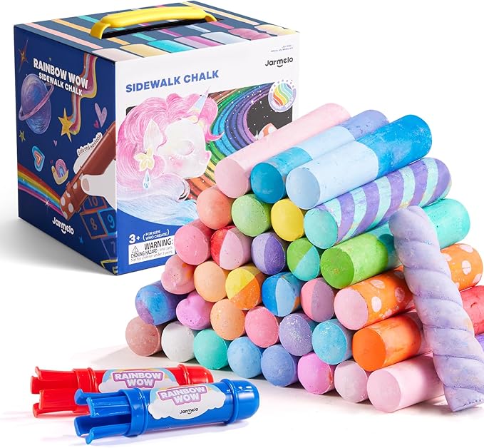 Jar Melo 38 PCS Sidewalk Chalk for Kids- Colored Sidewalk Chalk with Holder,Jumbo Washable & Non-Toxic Chalks-Outdoor Play and Chalkboard Art for Kids and Toddlers Gifts