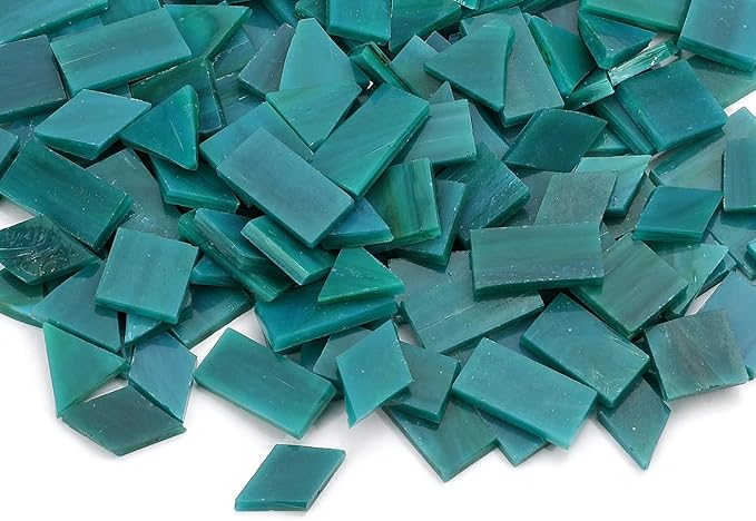 Lanyani 200 Mixed Color Glass Mosaic Tiles - 4 Shapes, Tiffany Stained Glass Pieces for Crafts, Turquoise