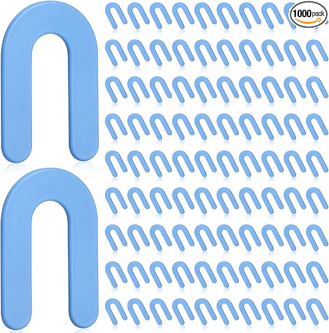 Yookeer 1000 Pieces Tile Leveling System Tile Spacers 1/16 Inch, Horseshoe Shim U Shape Plastic Vitrolite Leveling Clips for Various Types, Blue