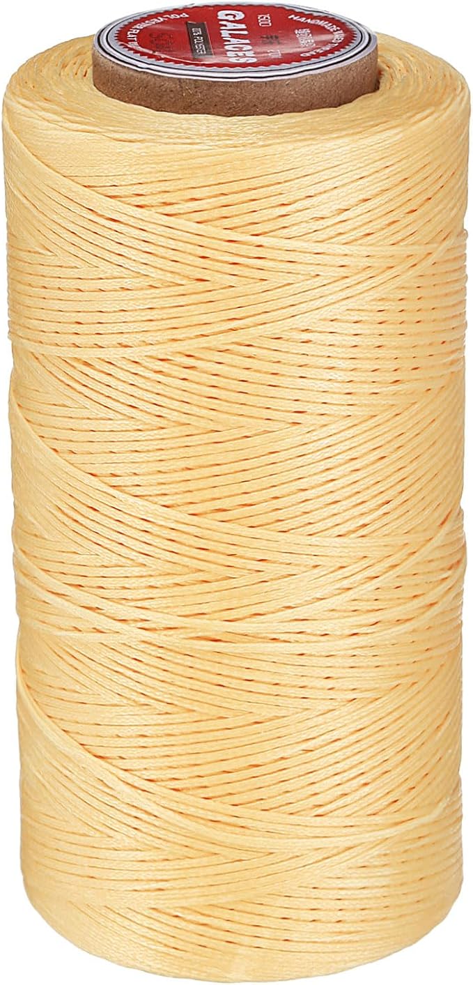 uxcell Flat Leather Sewing Waxed Thread, 270m / 295 Yards Polyester Wax String, 150D Wax Stitching Cord for Leather Crafts, Bookbinding, Bracelets Braided, Yellow Brown