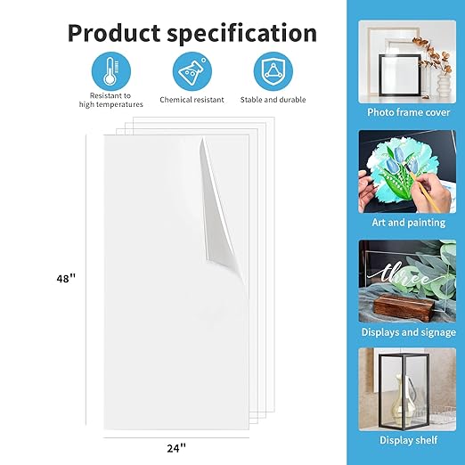 Art3d 5-Pack of 24×48" PET/Plexiglass Sheets, Transparent Clear Flexible Plastic Sheet Panels for Craft, Picture Frames, Sign Blank, DIY Display Project