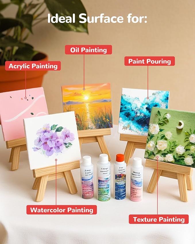 Mini Canvas Boards for Painting 20 Pack, 5x5 Inch Canvas Panels, 100% Cotton White Blank Art Supplies for Acrylics Oil Watercolor Tempera Paints