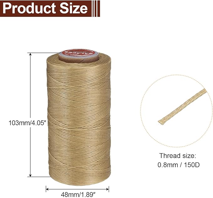uxcell Flat Leather Sewing Waxed Thread, 270m / 295 Yards Polyester Wax String, 150D Wax Stitching Cord for Leather Crafts, Bookbinding, Bracelets Braided, Sand Yellow