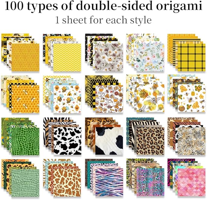 Origami Paper Kit Dobule Sided 100 Sheets 100 Colors 6 Inch Japanese Chiyo Square Easy Fold Arts Crafts DIY Handwork Origami Papers Beginner Animal Fur Bee