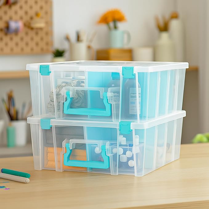 ArtBin Super Satchel Double Deep Compartment Box - Art Storage with 8 Removable Compartments, Smart Closure for Craft Supplies