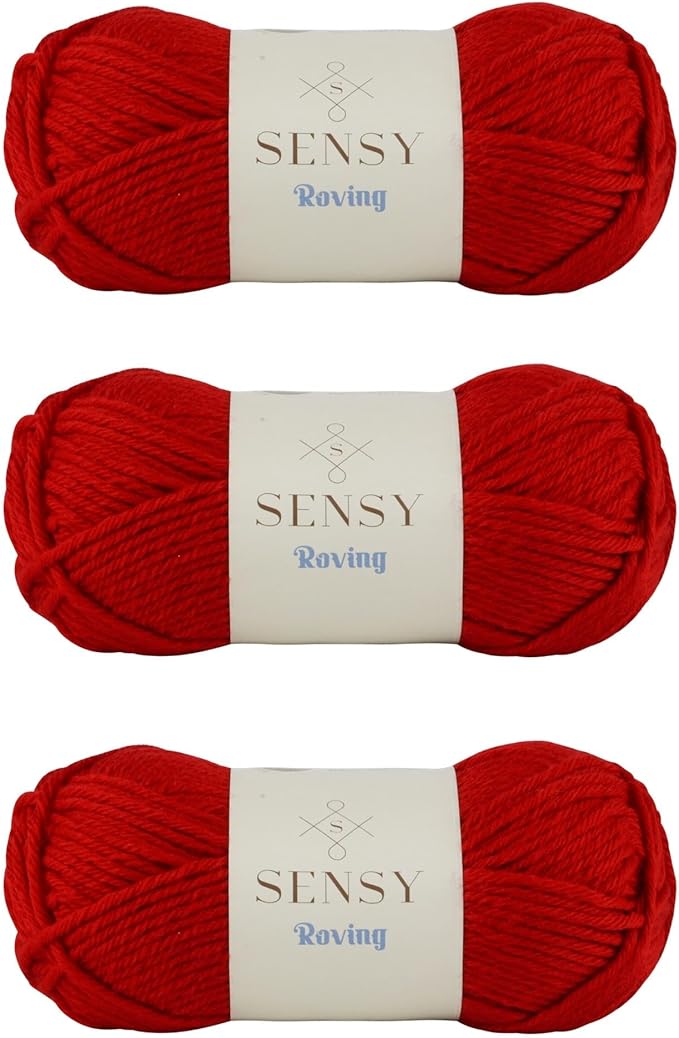 3 Skeins of Sensy Roving Yarn, 3.5 oz, 132 Yards, Gauge 5 Bulky (Carmine Red)