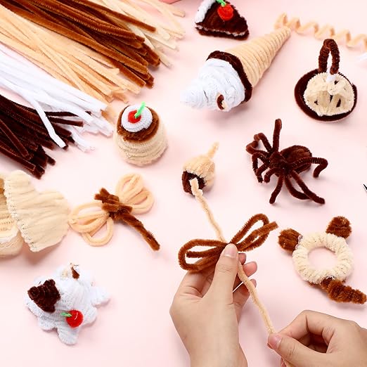DaisyInner 700 Pcs Halloween Fall Pipe Cleaners Craft Bulk Pastel Chenille Stems Flower DIY Gradient Colored Fluffy for School Classroom Thanksgiving Christmas Party Supplies(Brown Boho Color)