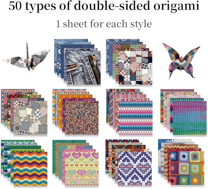 Square Origami Paper 6x6 Double Sided 50 Sheets 50 Colors 70GSM Origami Kit Japanese Chiyo Easy Fold Arts Crafts DIY Handwork Beginner Cloth