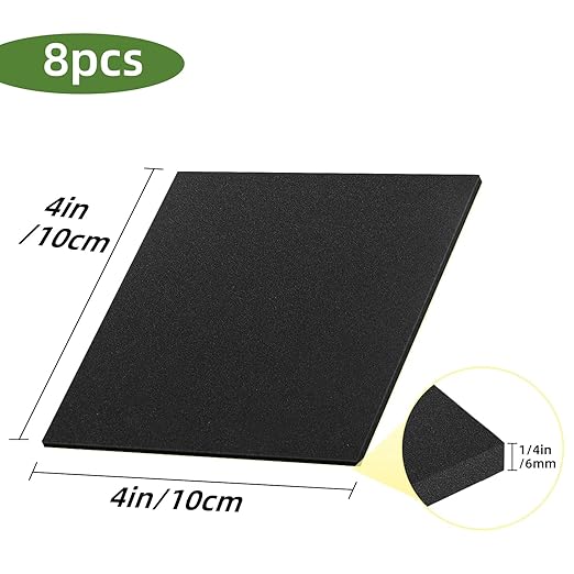 8 Pcs Adhesive Padding, Closed Cell Foam Sheet 4in X 4in X 1/4in, Anti-Slip Neoprene Rubber Pad, 1/4" Thick Sticky Foam, Soundproof and Anti Vibration