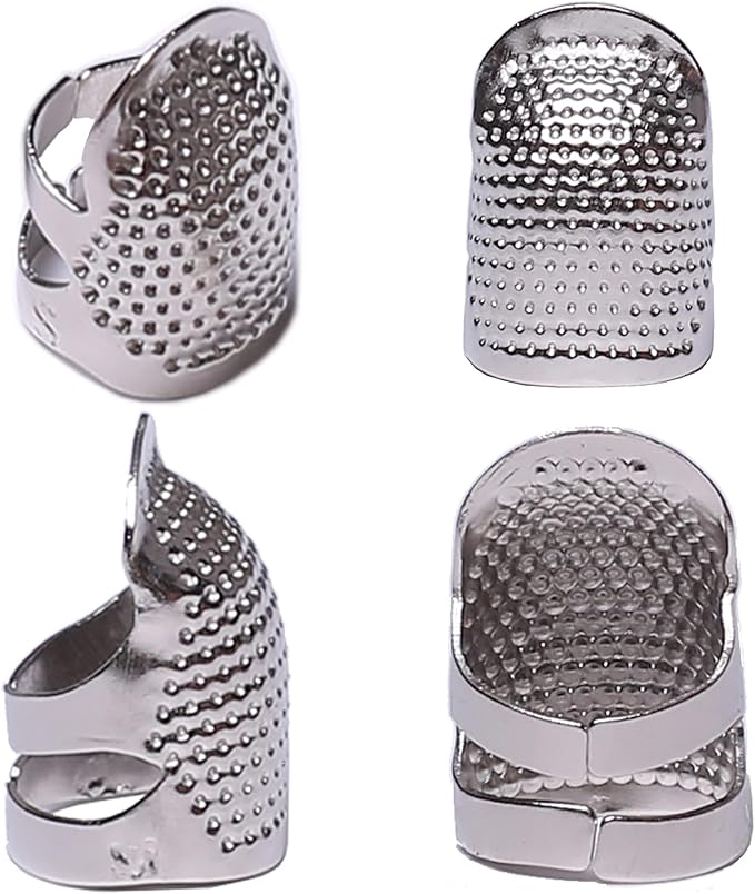 J.CARP 4Pcs Sewing Thimble, Metal Silvery Sewing Thimble Finger Protector, Adjustable Finger Shield Ring Fingertip Thimble Sewing Quilting Craft, Accessories DIY Sewing Tools (2 Sizes, S/M)
