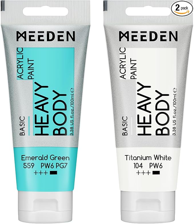 MEEDEN Acrylic Paint Emerald Green: Bundled with Titanium White Color - 100ml/3.38oz x 2 Bulk Heavy Body Acrylic Paint Tube for Art Craft Painting