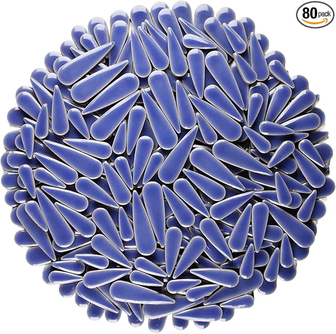 200g Petal Droplet Shaped Ceramic Mosaic Tiles for Crafts, Vibrant Colors, Ceramic Tiles for Mosaic Making Kits, DIY Arts and Crafts (Blue)