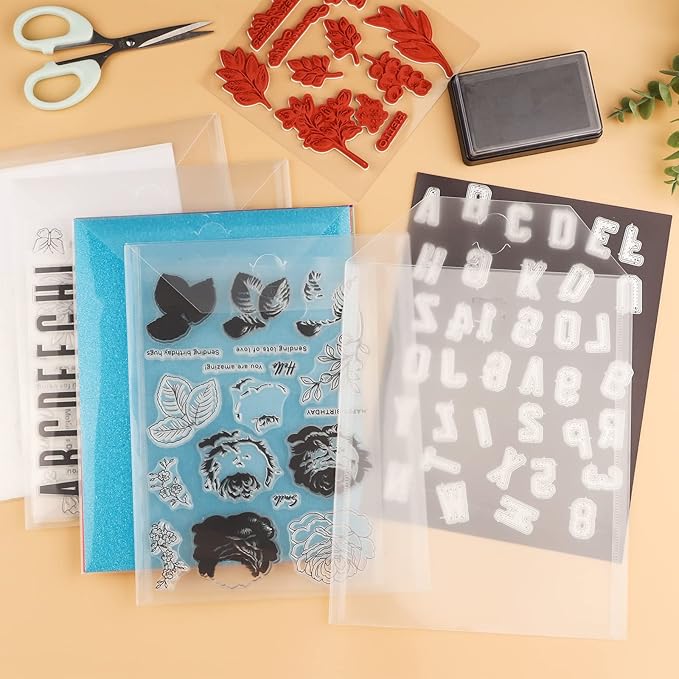 20 Pcs Stamp & Die Storage Pockets Resealable Clear Plastic Seal Bags Storage Case for Cutting Dies Stencil Album Stamp Crafts for DIY Scrapbooking Paper Card Craft Cutting Dies Storage
