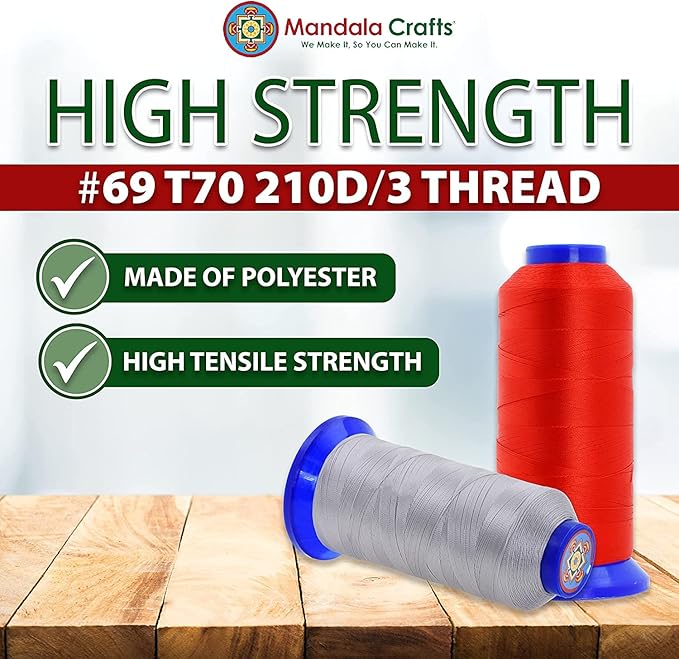 Mandala Crafts Yellow Heavy Duty Thread -1500 Yds Tex 70 Thread for Sewing Drapery Jeans Leather Hair - Bonded Polyester Thread Outdoor Marine Upholstery Threads