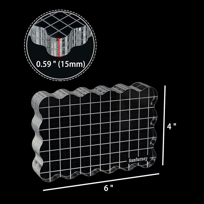 Sanfurney 1 Piece Acrylic Stamp Block, 15mm Thick, Clear Stamping Tool with Grid Lines Decorative Stamp Block for Scrapbooking Crafts Card Making