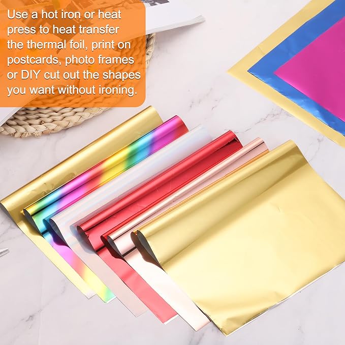 MECCANIXITY 50 Sheets Heat Reactive Foil, 20x29cm Bronze Foil Transfer Sheets Toner Reactive Foil Transfer Foil Sheets Hot Foil Stamping Paper for Crafts DIY Cardmaking Album Decoration