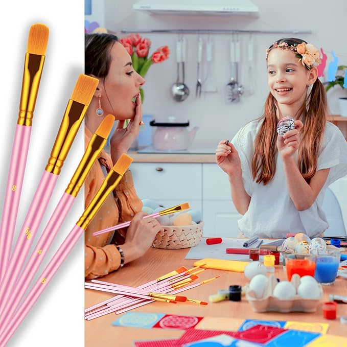 Paint Brush Set, 10 Pcs Paint Brushes for Acrylic Painting, Round Pointed Tip Detail Small Paint Brush for Oil Watercolor Canvas Face Body Boards Rock, Kids Adult Drawing Arts Crafts Supplies, Pink