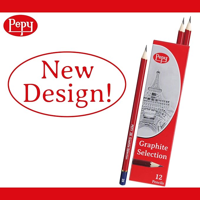 Pepy Graphite Professional Drawing Pencils - Set of 12 8B Pre-Sharpened Black Lead Pencils; Perfect for Drawing, Sketching and Shading, Graphic and Fine Art