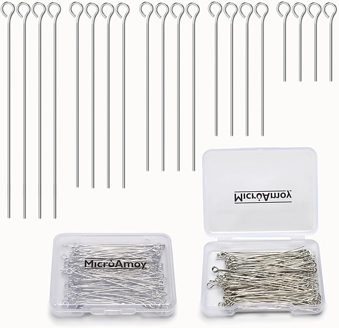 150pcs Silver Filled Eye Pins Non Tarnish Craft Earring Bracelet Jewelry Making Accessories Supplies (30mm (1.18in), Silver-Eye Pin)