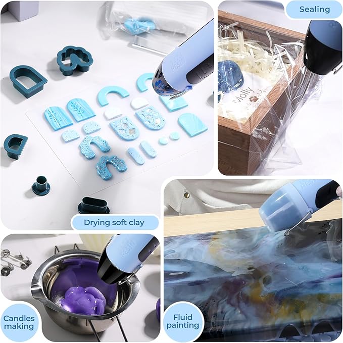 LET’S Resin Heat Gun for Crafting, 350W Fast Heat Dual Temp Hot Air Gun (482°F~752°F), Multiple Nozzles,Silicone Covers for Easy Cleaning, 4.9Ft Cable Mini Heat Gun,for Resin,Shrink Tubing,Vinyl Wrap