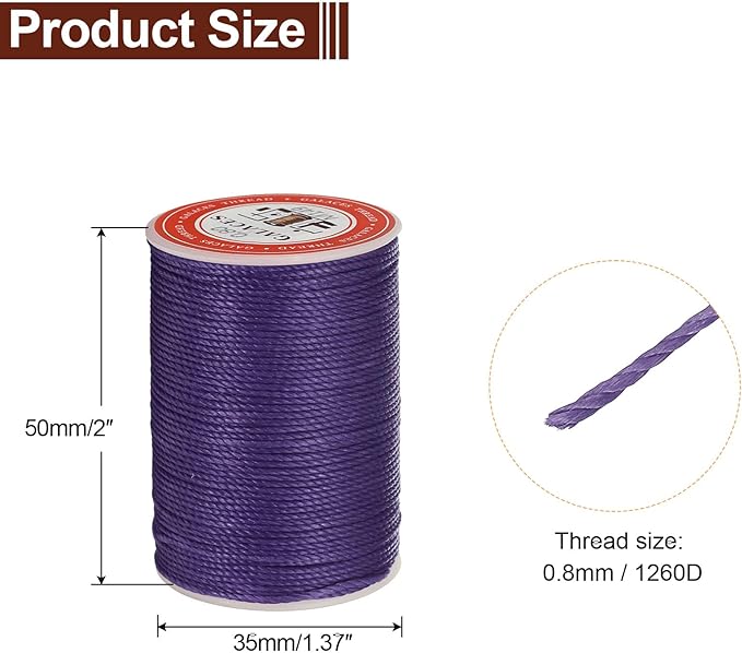 uxcell Round Leather Sewing Waxed Thread, 55m / 60 Yards Polyester Wax String, 0.80mm Wax Stitching Cord for Leather Crafts, Bookbinding, Bracelets Braided, Dark Purple, 2pcs