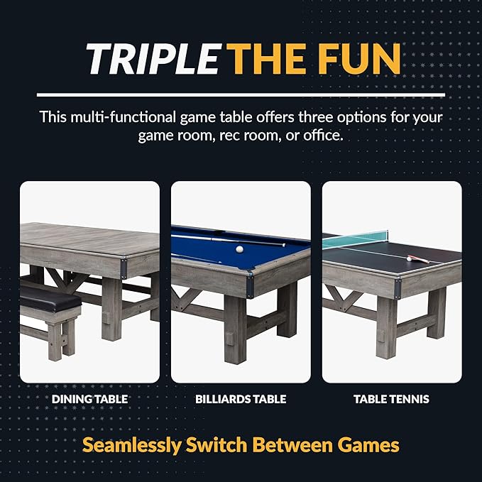 Hathaway Logan 7-ft Pool Table Combo Set with Benches - Rustic Gray with Blue Felt, Barnwood